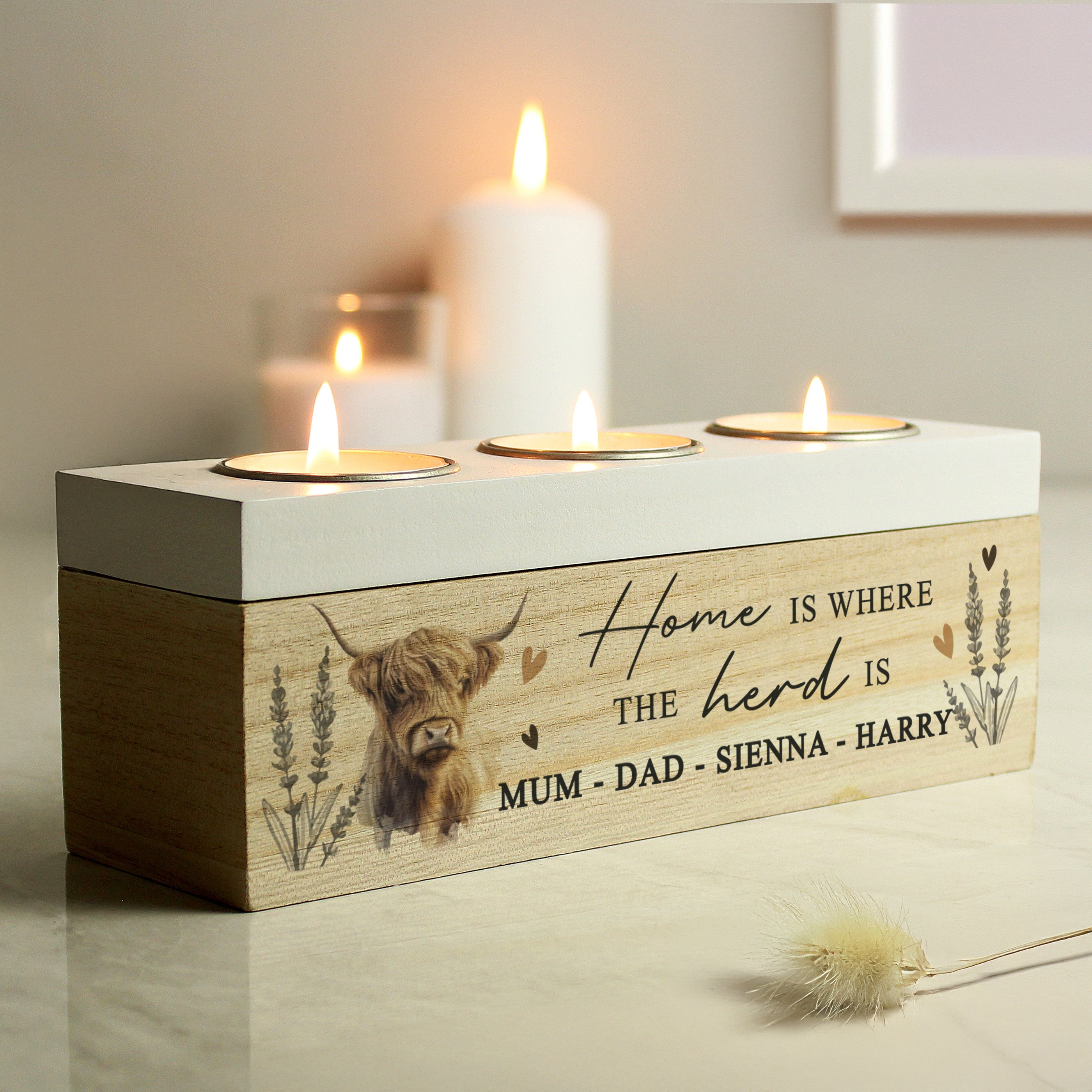 Personalised Highland Cow Triple Tea Light Box - Truly Yours