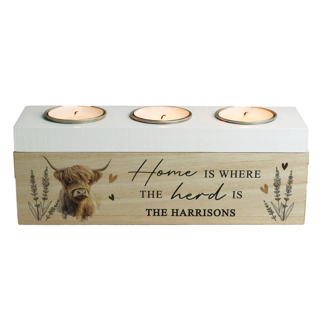 Personalised Highland Cow Triple Tea Light Box - Truly Yours