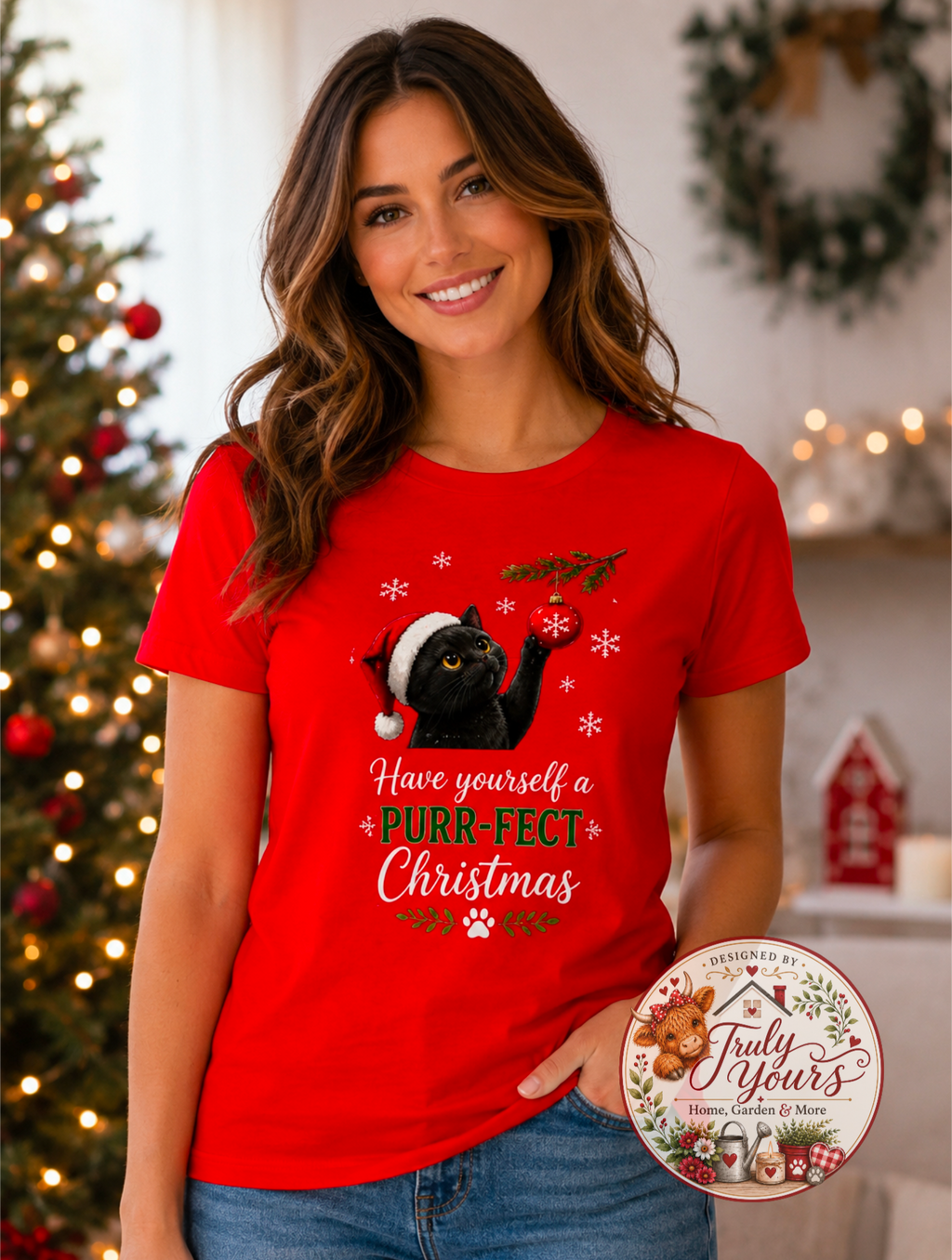 Cute Black Cat Christmas T-Shirt