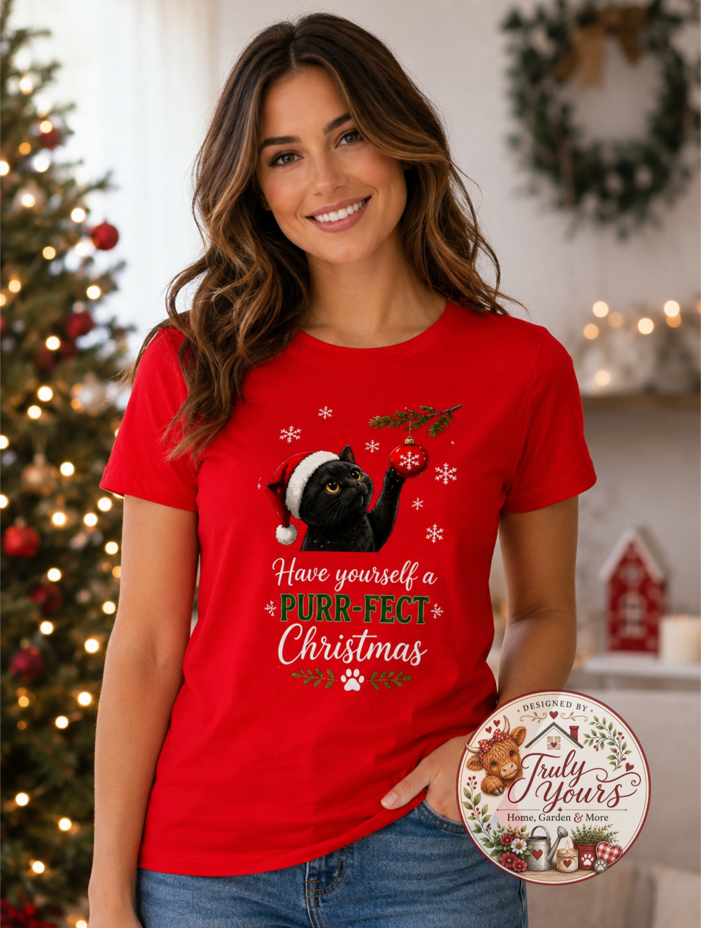 Cute Black Cat Christmas T-Shirt