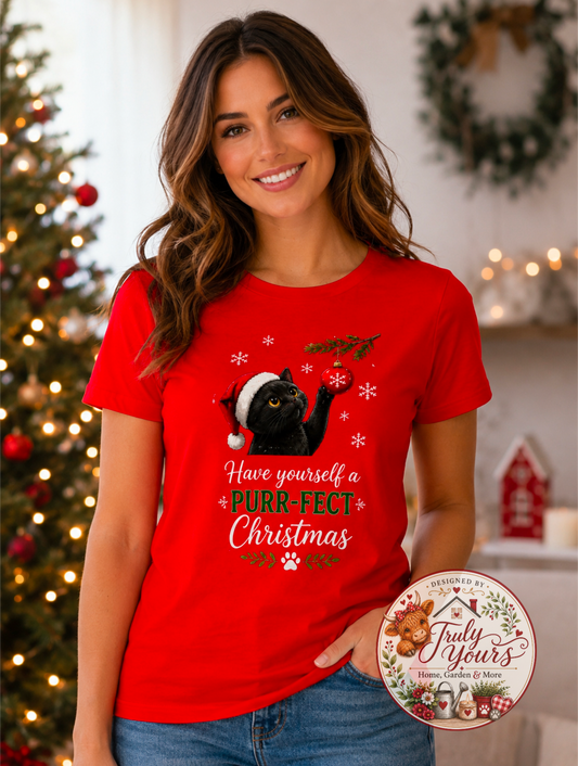 Cute Black Cat Christmas T-Shirt