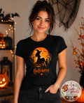 Halloween Witch & Pumpkin Graphic Ladies T-Shirt