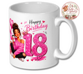 Happy 18th or 21st Birthday Glitter Pink Mug – Cute Girly Birthday Coffee Cup Gift for Her
