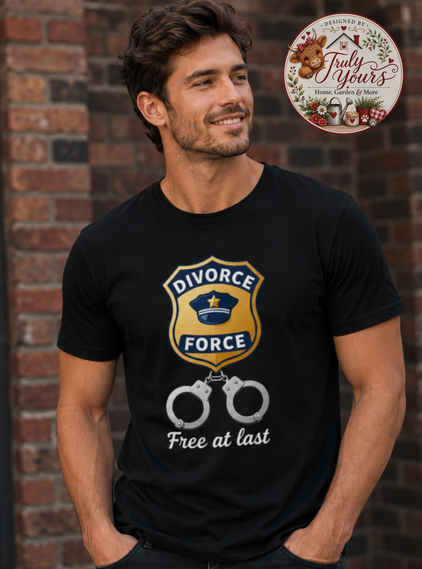 Divorce Force “Free At Last” Funny Graphic T-Shirt – Black