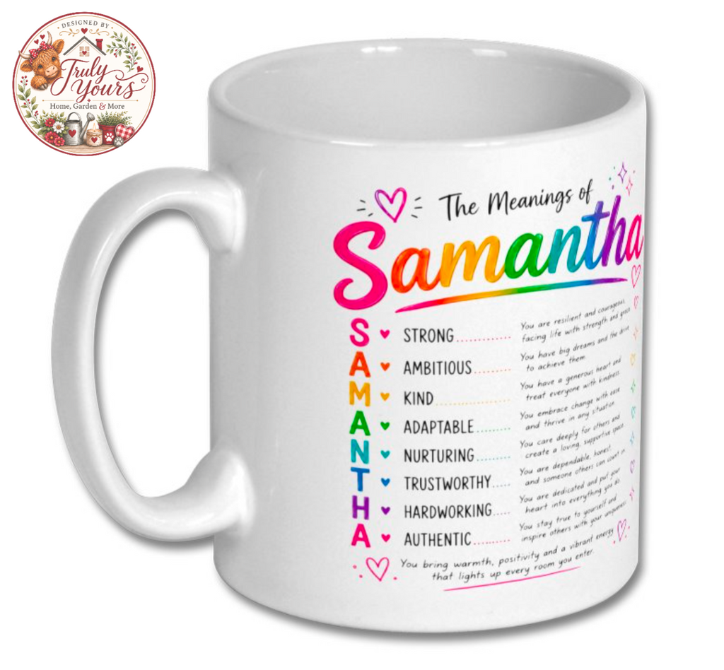 The Meanings of (name) Rainbow Ceramic Mug – Inspirational Name Gift Cup