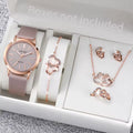 6pcs Luxury Women's Frosted Watch Set - Sparkling Heart Jewellery & Leather Strap Timepiece - Truly Yours