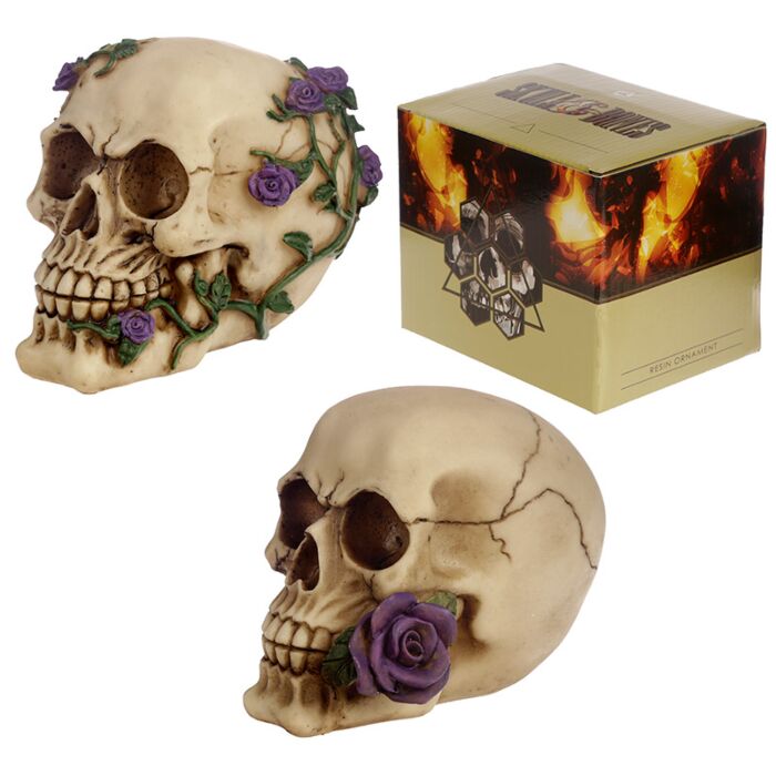 Gothic Skull Decoration with Purple Roses Ornament