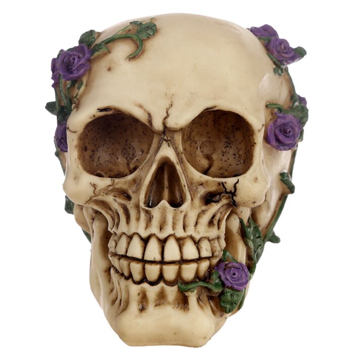 Gothic Skull Decoration with Purple Roses Ornament