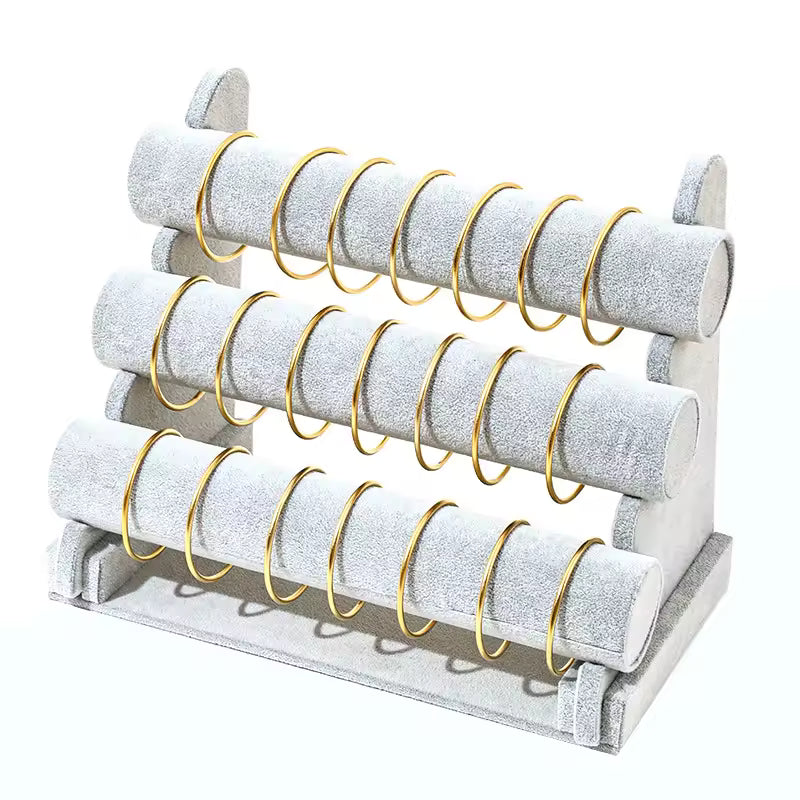 Elegant Velvet Three-Layer Bracelet Display Stand