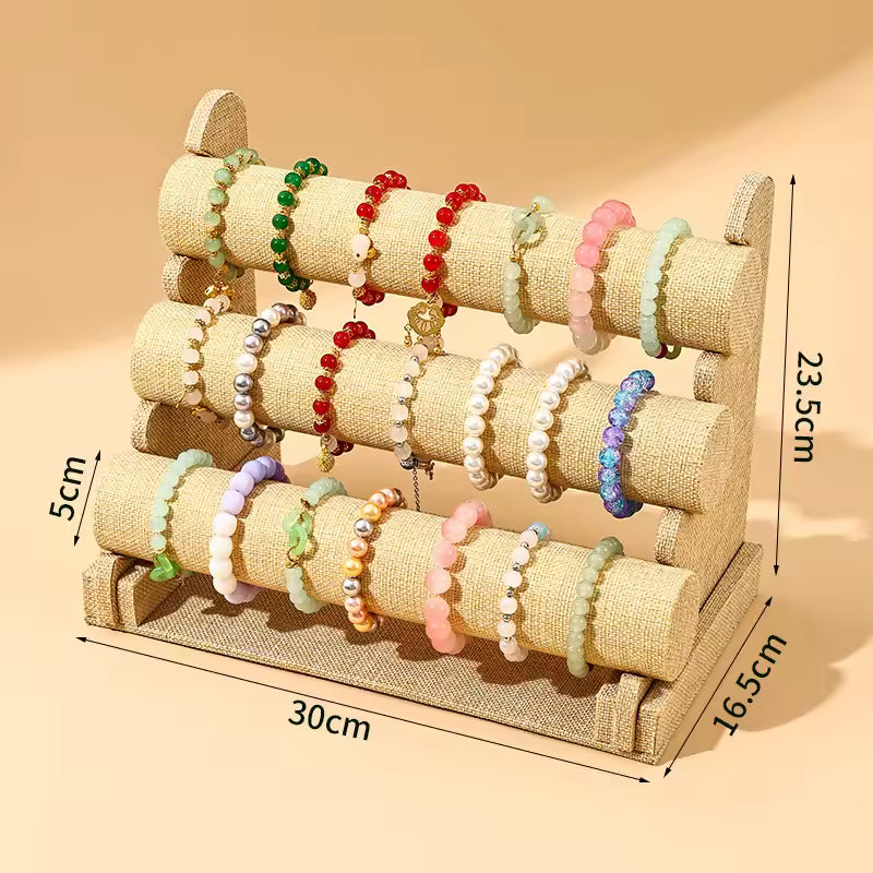 Elegant Velvet Three-Layer Bracelet Display Stand