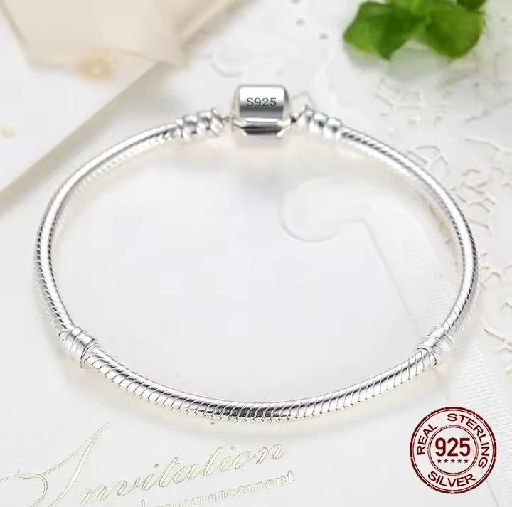 925 Sterling Silver Snake Chain Bracelet with Barrel Clasp