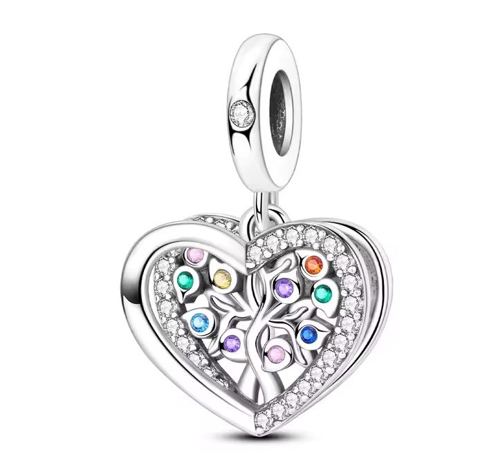 925 Sterling Silver Family & Love Heart Charms