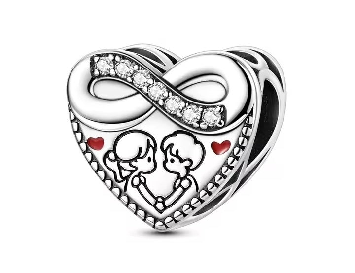 925 Sterling Silver Family & Love Heart Charms