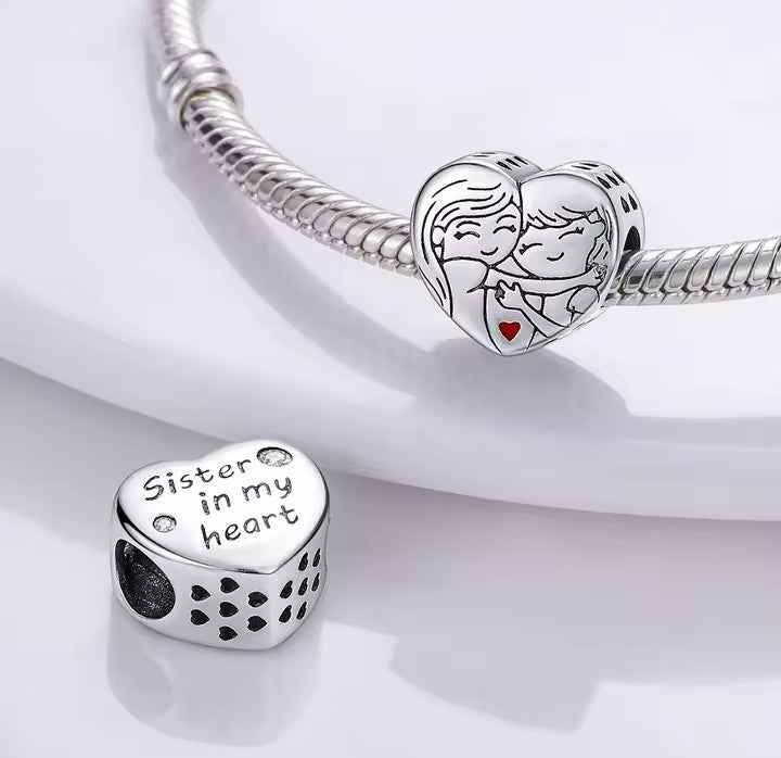925 Sterling Silver Family & Love Heart Charms - Truly Yours