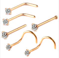 6pcs/set Cubic Zirconia L-bar Curved Rod Nose Stud Body Piercing 3 Colours - Truly Yours