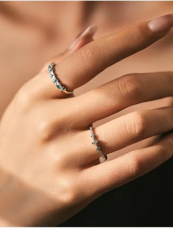 925 Sterling Silver Mint Green Stackable Eternity Rings Zircon Stones 2 Designs