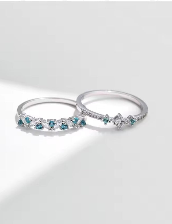 925 Sterling Silver Mint Green Stackable Eternity Rings Zircon Stones 2 Designs