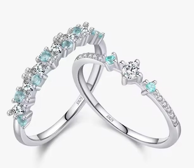 925 Sterling Silver Mint Green Stackable Eternity Rings Zircon Stones 2 Designs