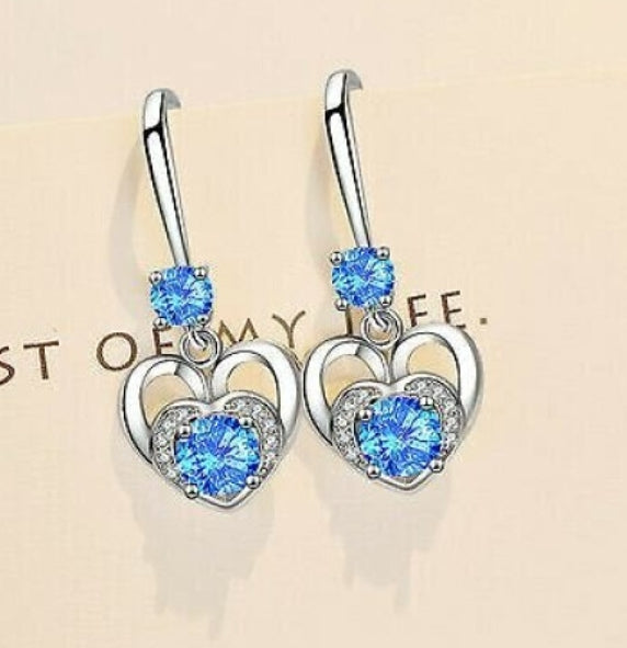 Heart Hook Earrings featuring Round Pink, Blue, or Clear Crystals
