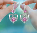 Heart Hook Earrings featuring Round Pink, Blue, or Clear Crystals