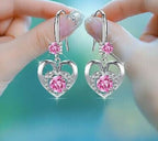 Heart Hook Earrings featuring Round Pink, Blue, or Clear Crystals