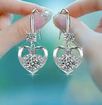 Heart Hook Earrings featuring Round Pink, Blue, or Clear Crystals