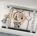 5-Piece Women's Paris Romance Watch Set – Eiffel Tower Dial with Crystal Bezel, Matching Marble-Style & Tassel Bracelet Set - Truly Yours