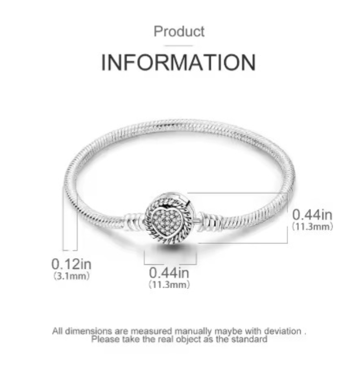 925 Sterling Silver Heart Pave Snake Chain Bracelet with Twisted Halo Clasp - Truly Yours