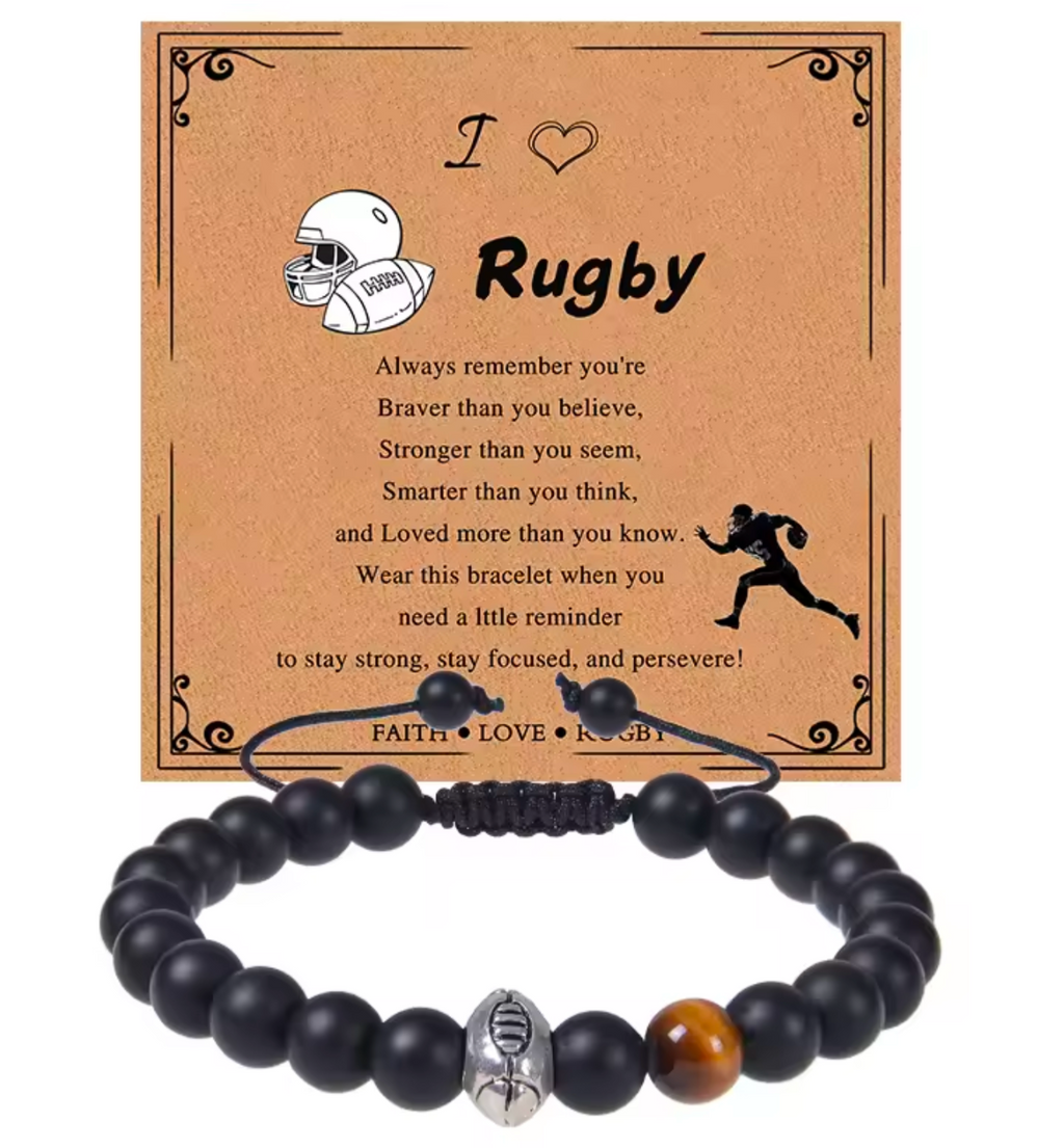 Adjustable Natural Stone Sports Bracelet with Inspirational Message Card