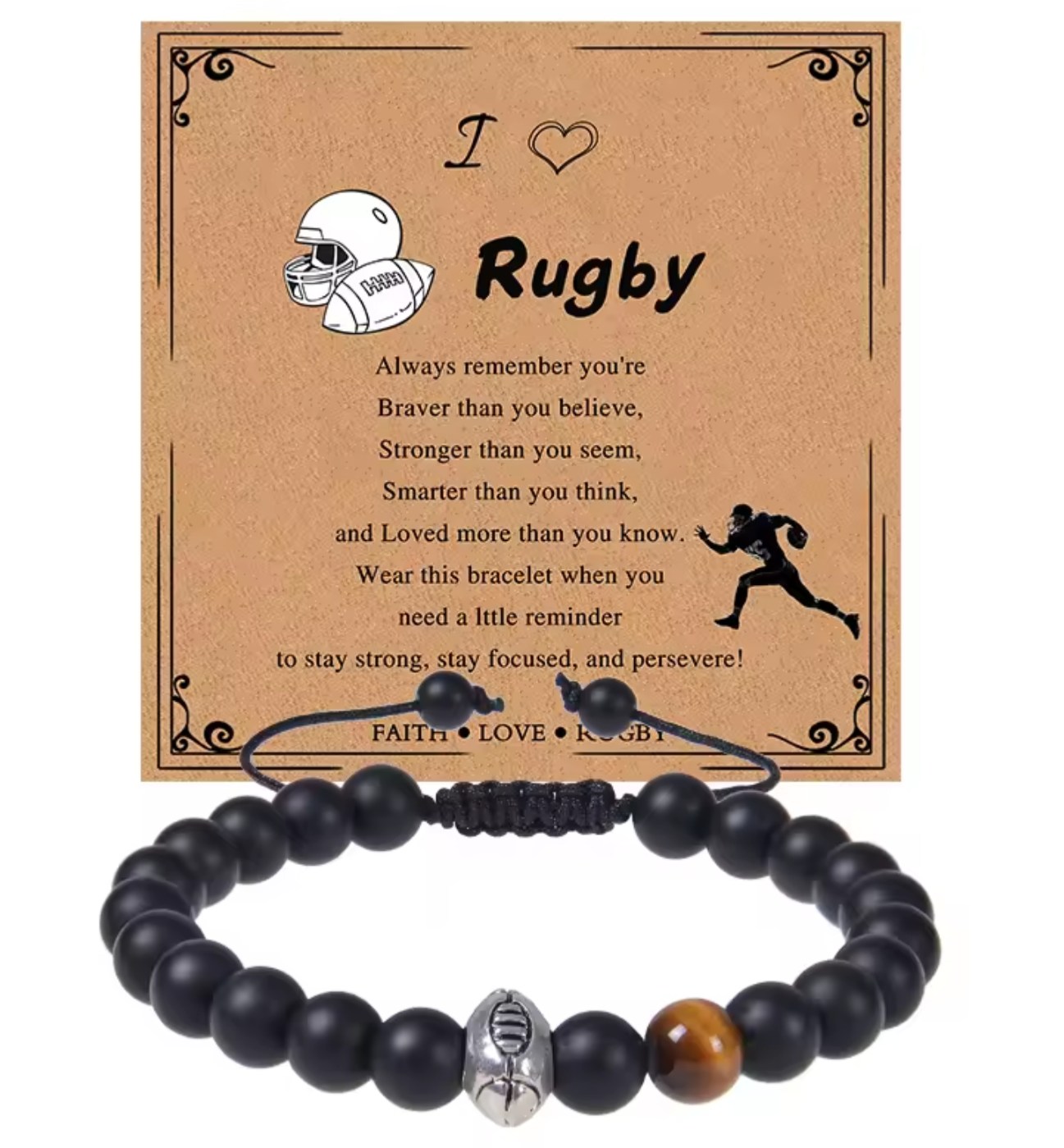 Adjustable Natural Stone Sports Bracelet with Inspirational Message Card