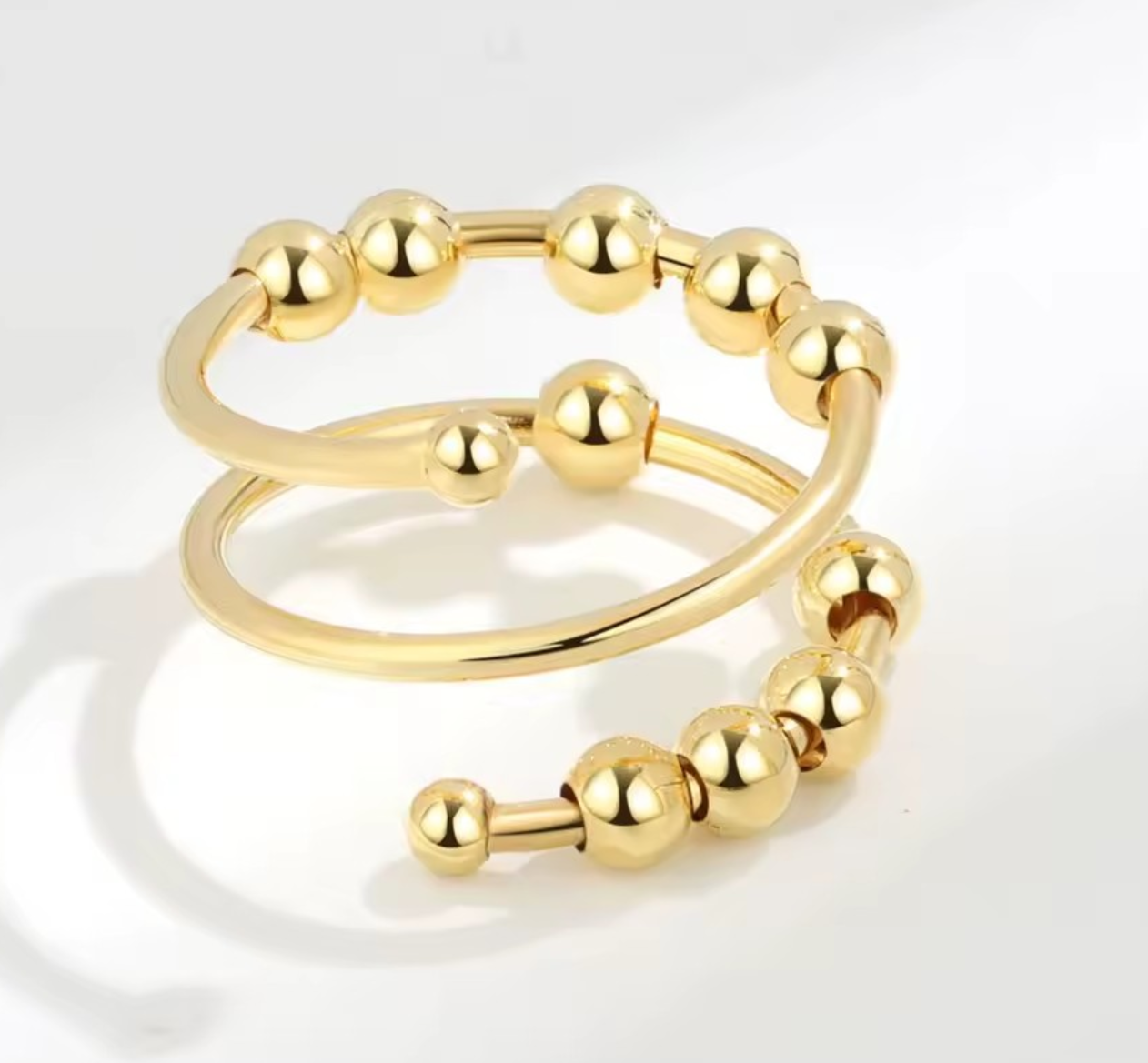 925 Sterling Silver Anxiety Rings- Fidget Spinner Bead Rings for Stress Relief, Adjustable Open Design - various designs