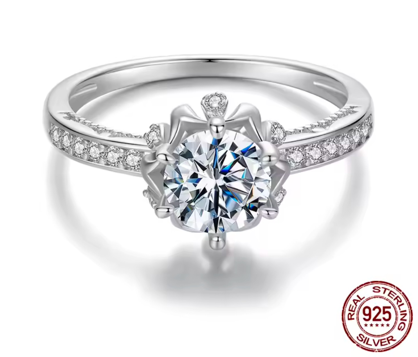 BAMOER Flower Shaped Moissanite  Ring - 925 Sterling Silver