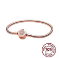925 Sterling Silver Rose Gold-Plated Snake Chain Bracelet – Round Crystal-Accented Clasp