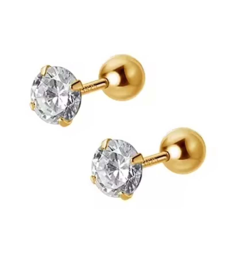 S925 Sterling Silver Moissanite Studs - 18K Gold Plated Screw-Back Earrings - Truly Yours