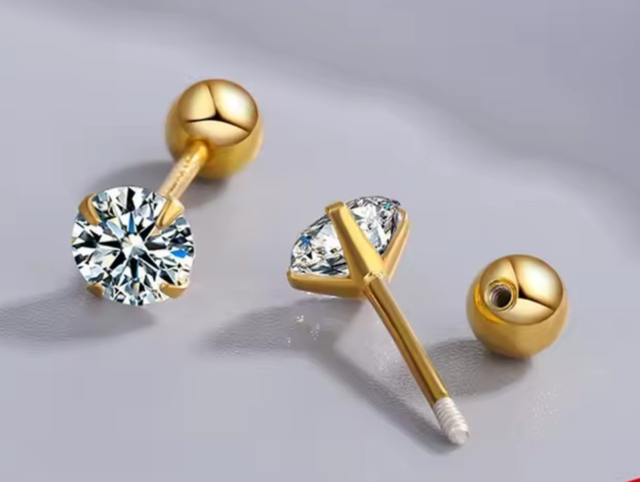 S925 Sterling Silver Moissanite Studs - 18K Gold Plated Screw-Back Earrings - Truly Yours