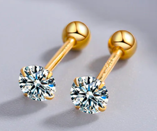 S925 Sterling Silver Moissanite Studs - 18K Gold Plated Screw-Back Earrings
