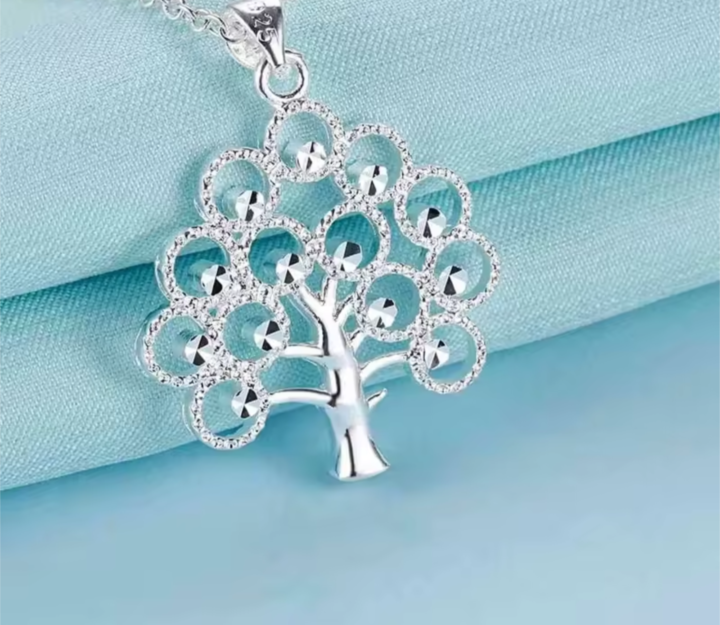 Sterling Silver Sparkling Tree of Life Necklace – 45cm Elegant Pendant