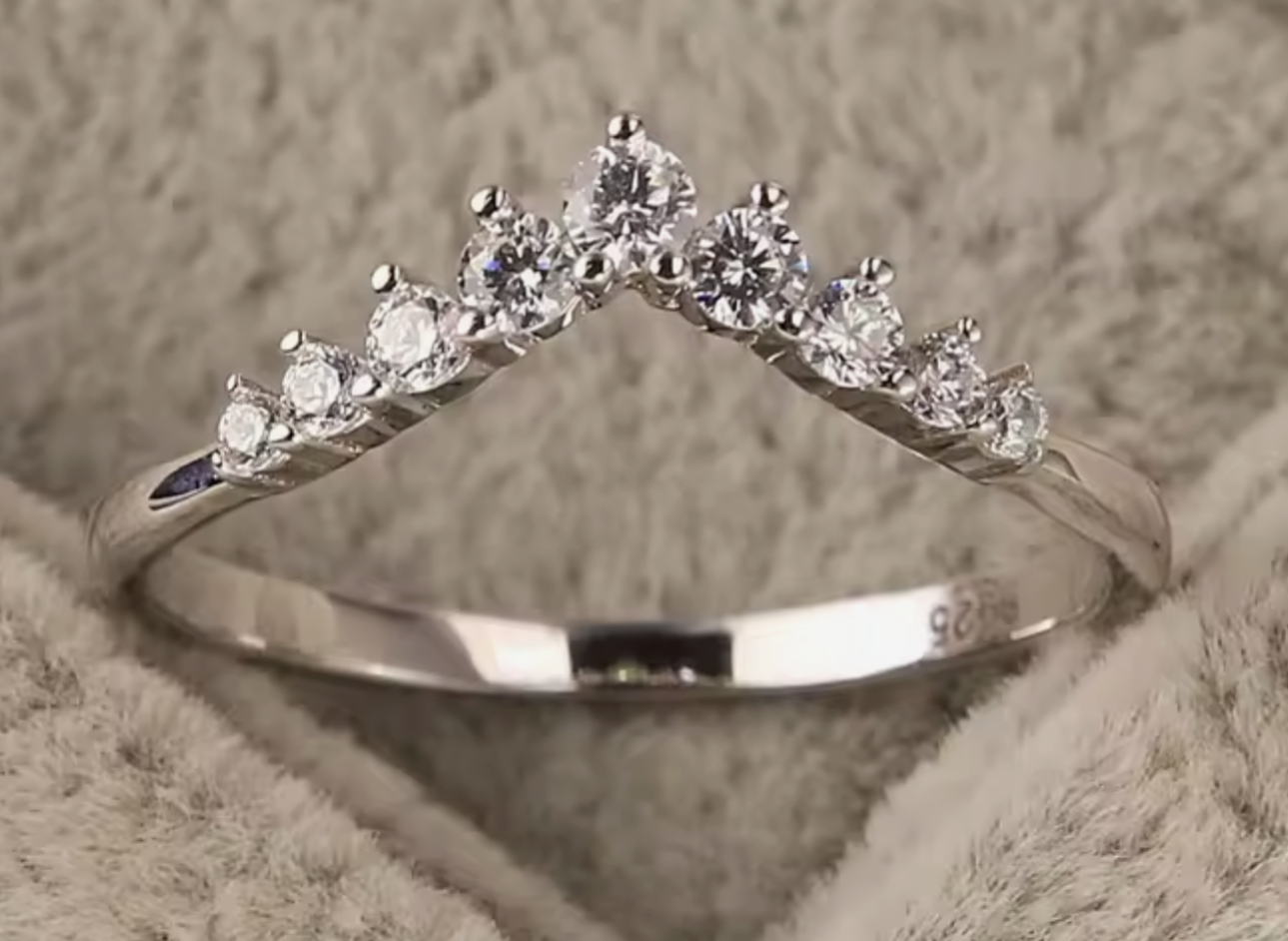 Dainty Silver Crown Wishbone Ring - 925 Sterling Silver