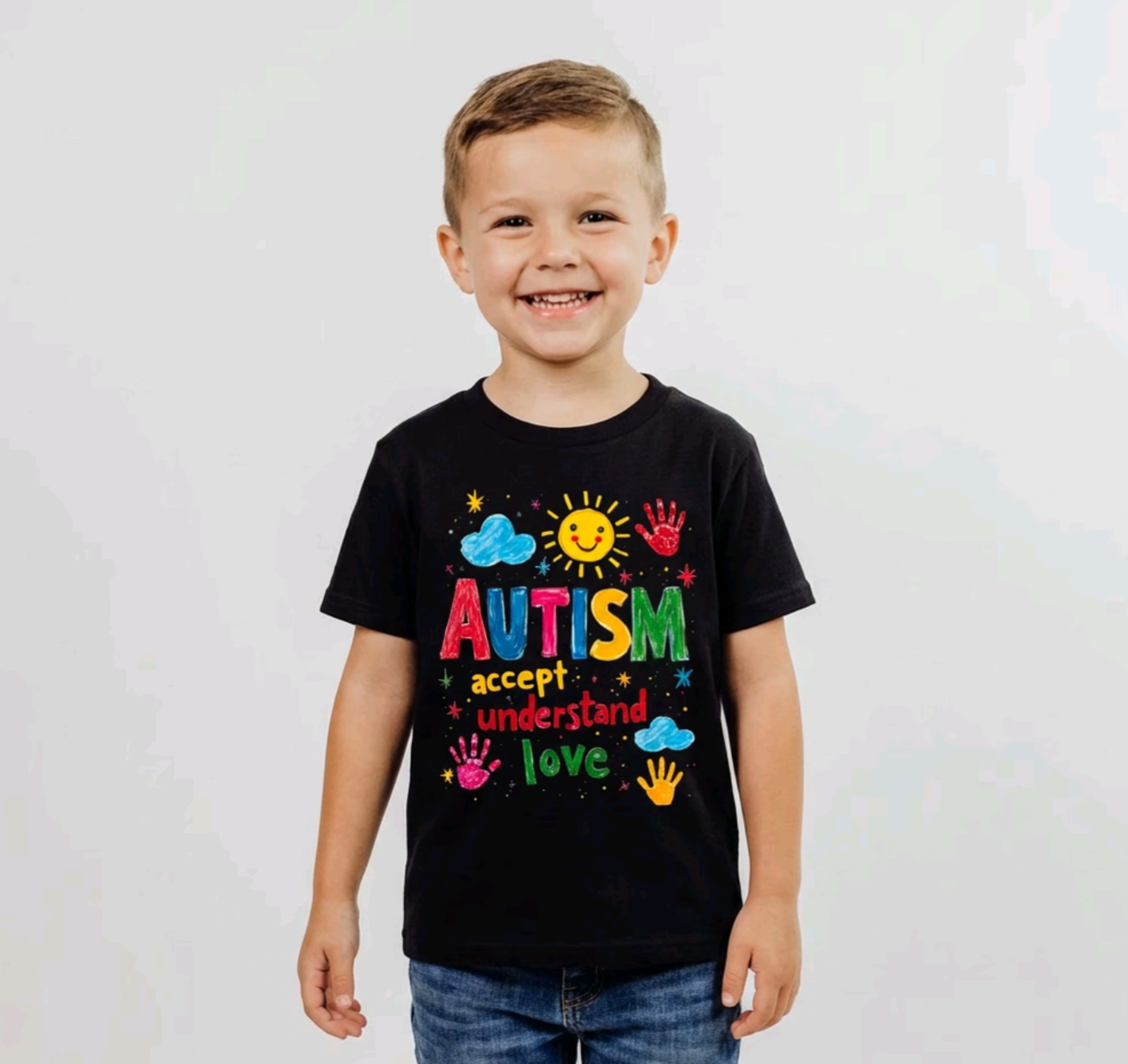 Kids' Autism Awareness T-Shirt - "Accept, Understand, Love" Graphic Tee - 100% Cotton Short Sleeve Top for Boys & Girls