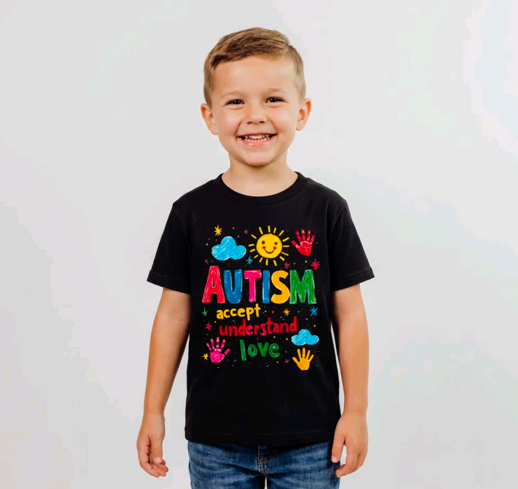 Kids' Autism Awareness T-Shirt - "Accept, Understand, Love" Graphic Tee - 100% Cotton Short Sleeve Top for Boys & Girls T-shirt