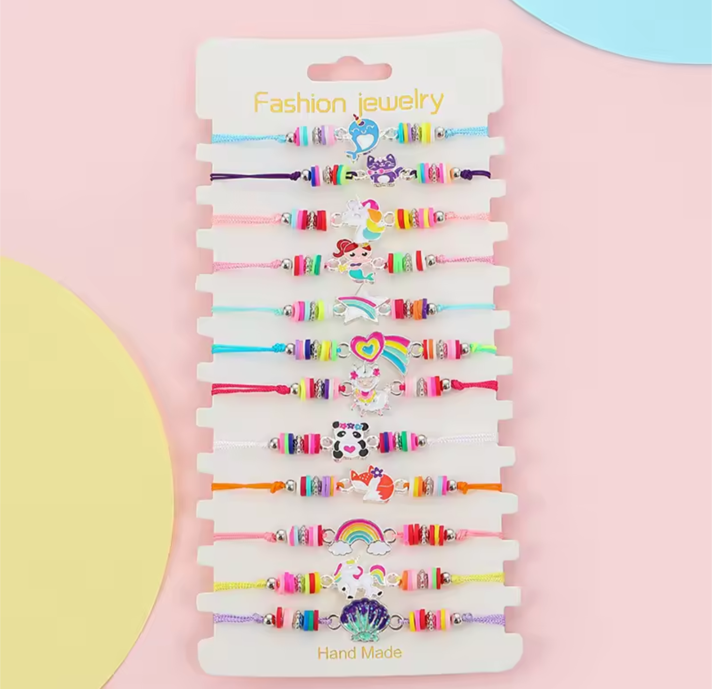 12-Piece Fashion Bracelet Sets - Colorful Beaded Stretch Bracelets with Cute Charms