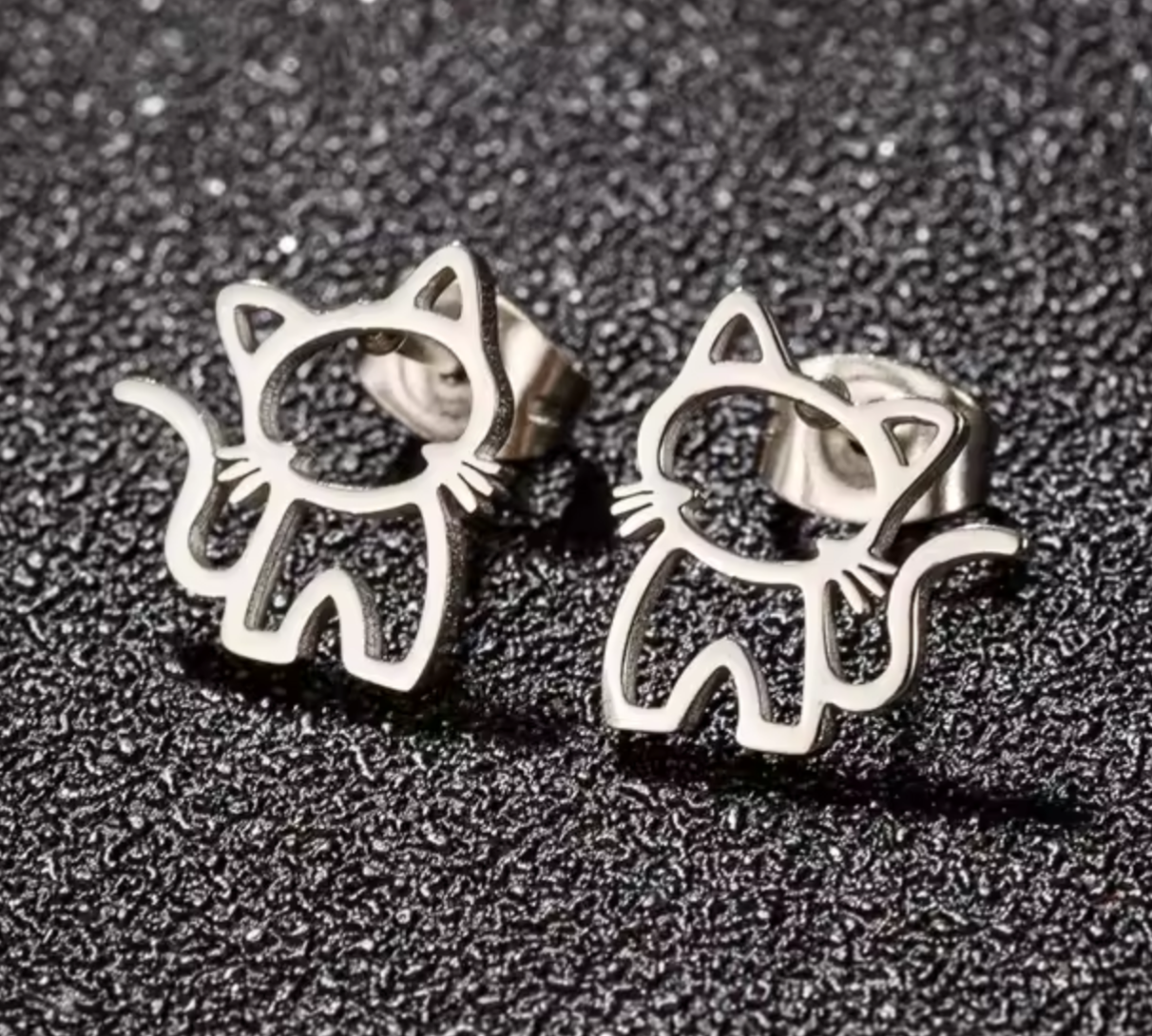 Cute Cat Stainless Steel Stud Earrings