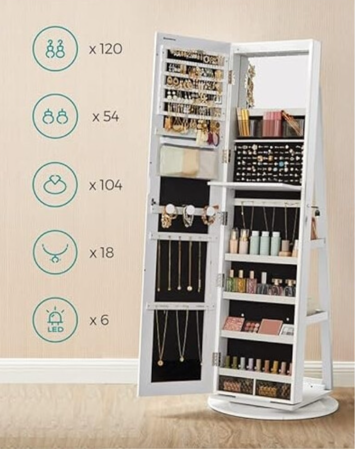 Full-Length Mirror Jewellery Cabinet with LED & Makeup Station - Truly Yours