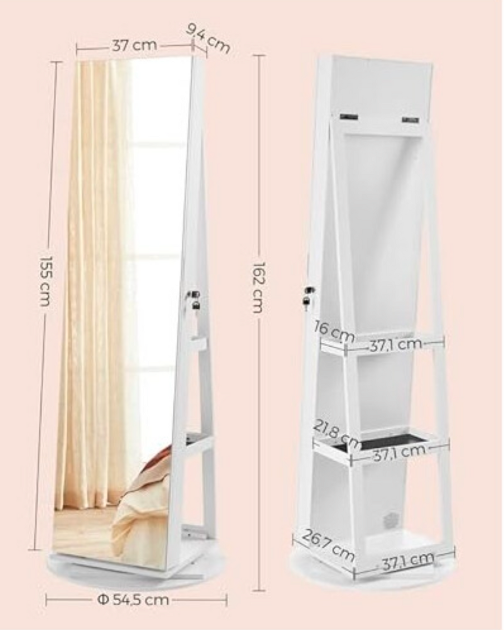 Full-Length Mirror Jewellery Cabinet with LED & Makeup Station - Truly Yours