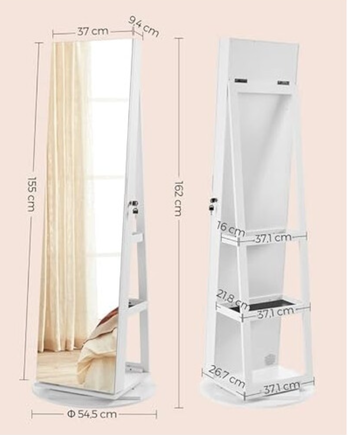 Full-Length Mirror Jewellery Cabinet with LED & Makeup Station - Truly Yours