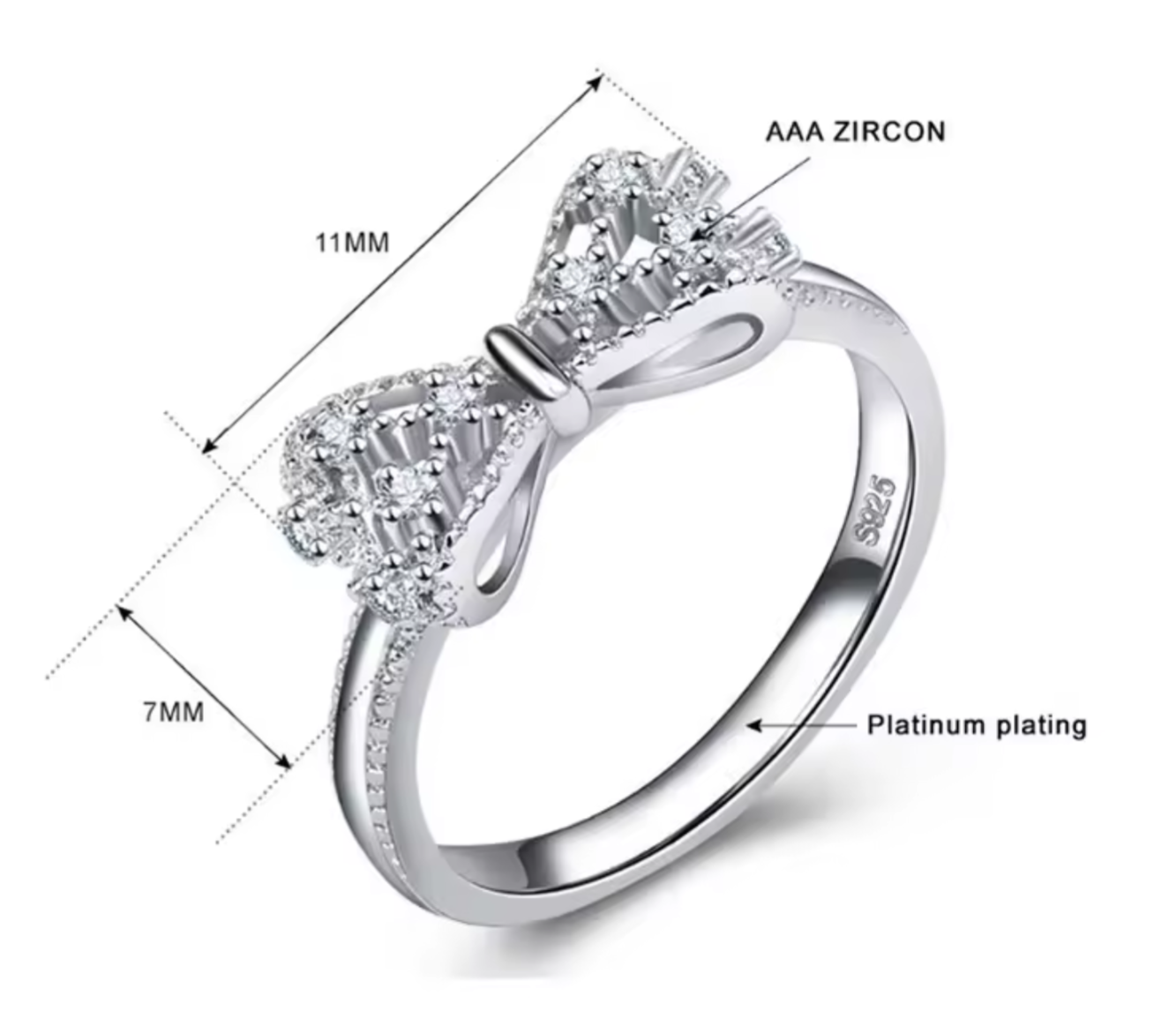 Elegant Sterling Silver Sparkling Bowknot Ring – Platinum Finished - Truly Yours