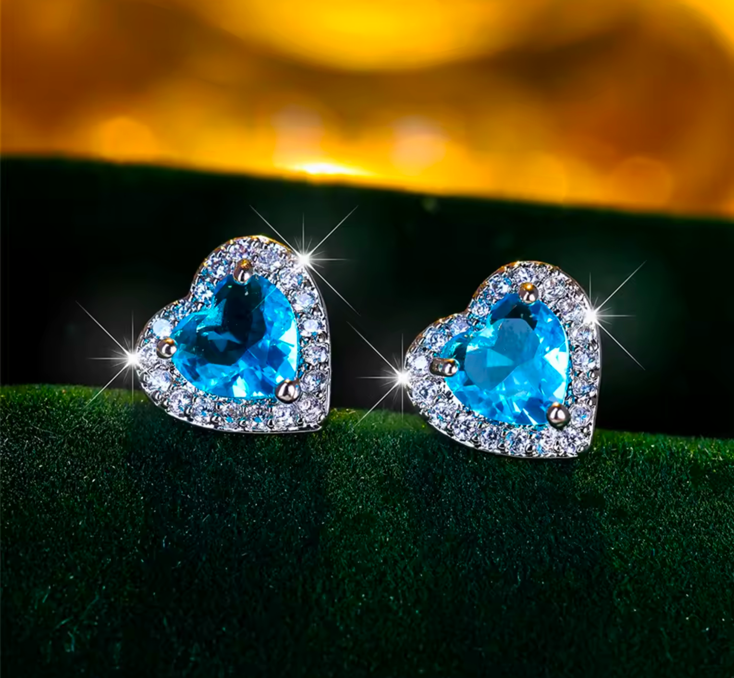 Sparkling Heart-Shaped Blue Cubic Zirconia Halo Stud Earrings