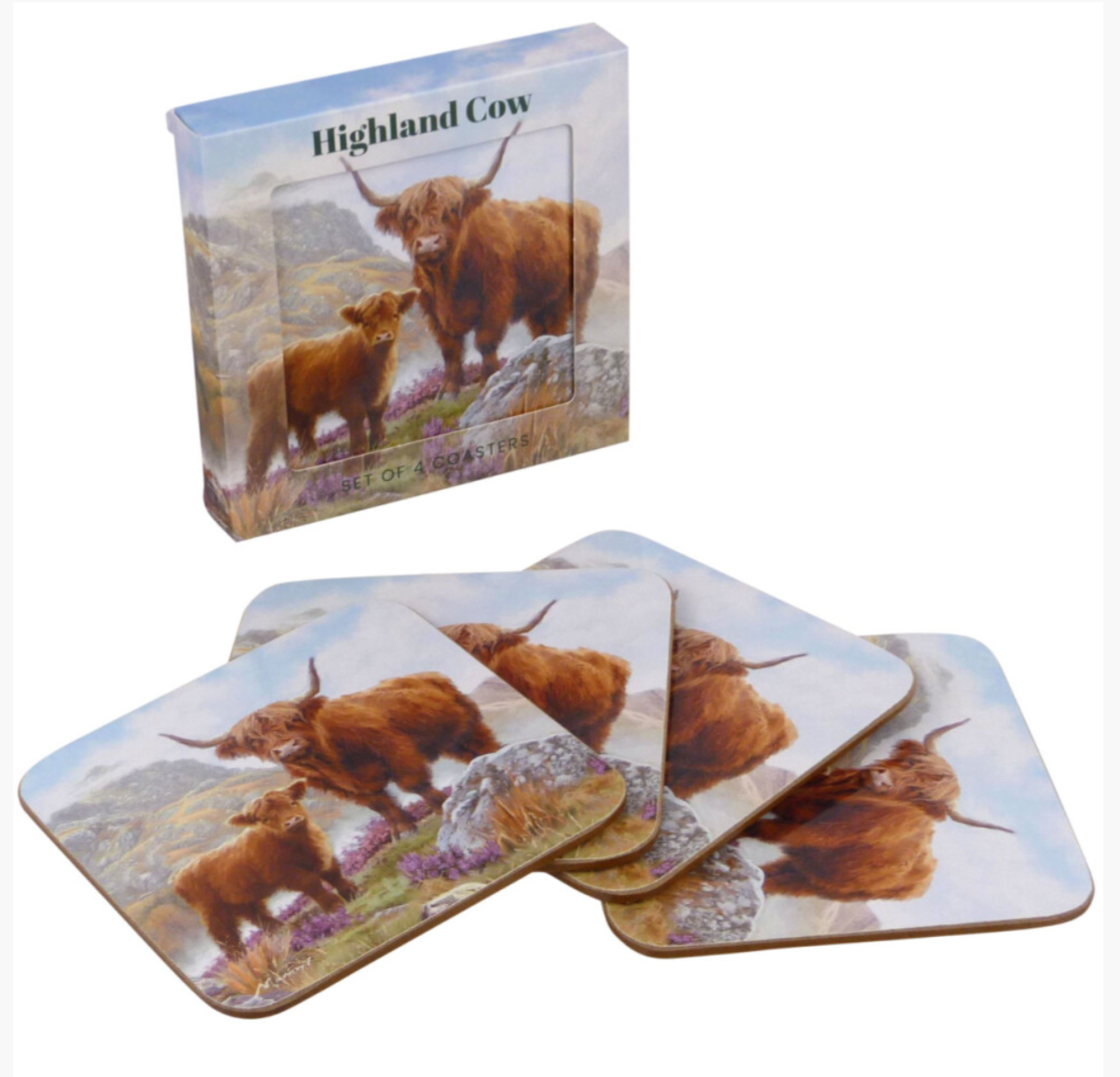 Set of 4 Coasters Highland Cows Coo The Leonardo Collection