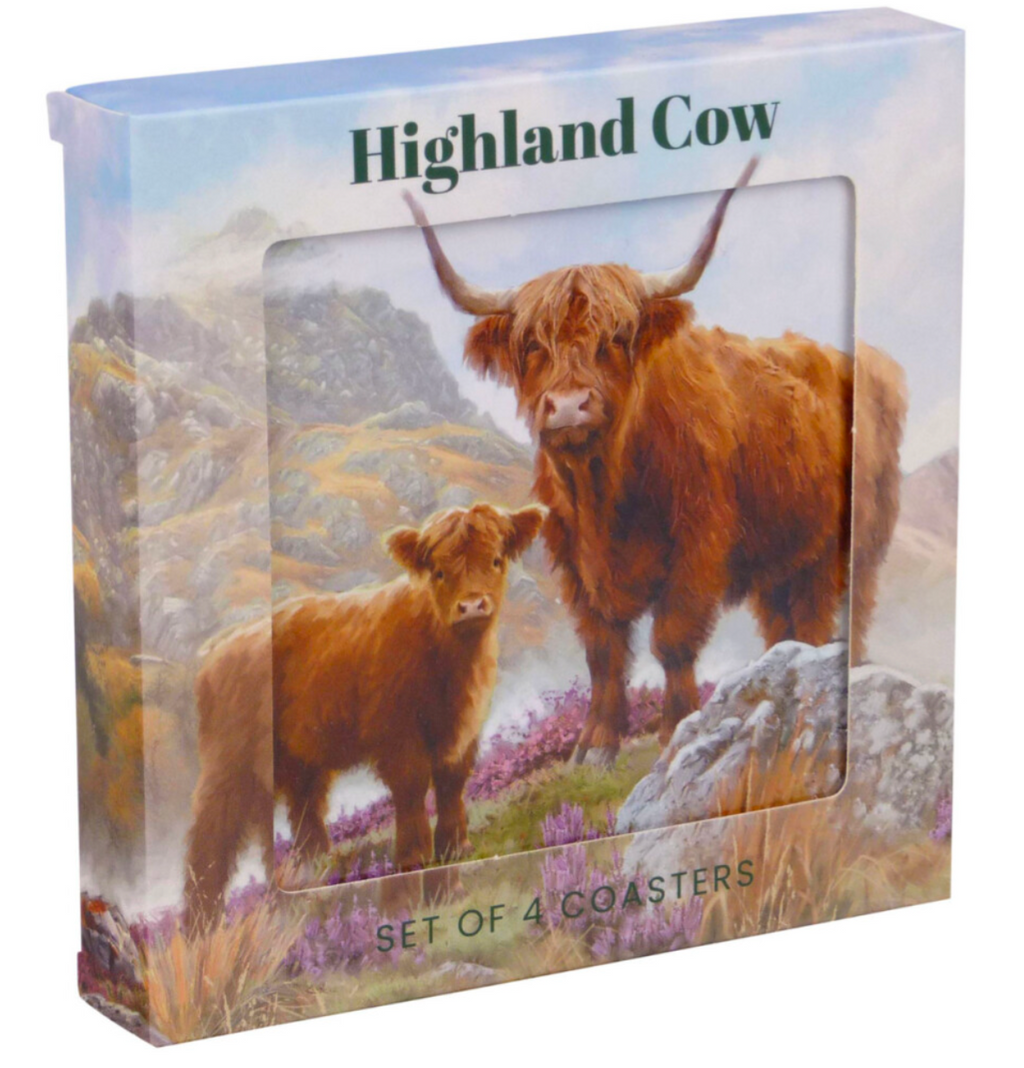 Set of 4 Coasters Highland Cows Coo The Leonardo Collection Coasters