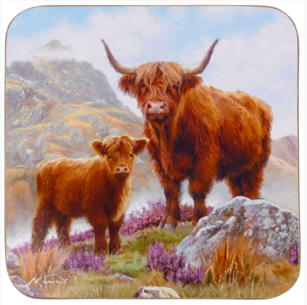 Set of 4 Coasters Highland Cows Coo The Leonardo Collection Coasters